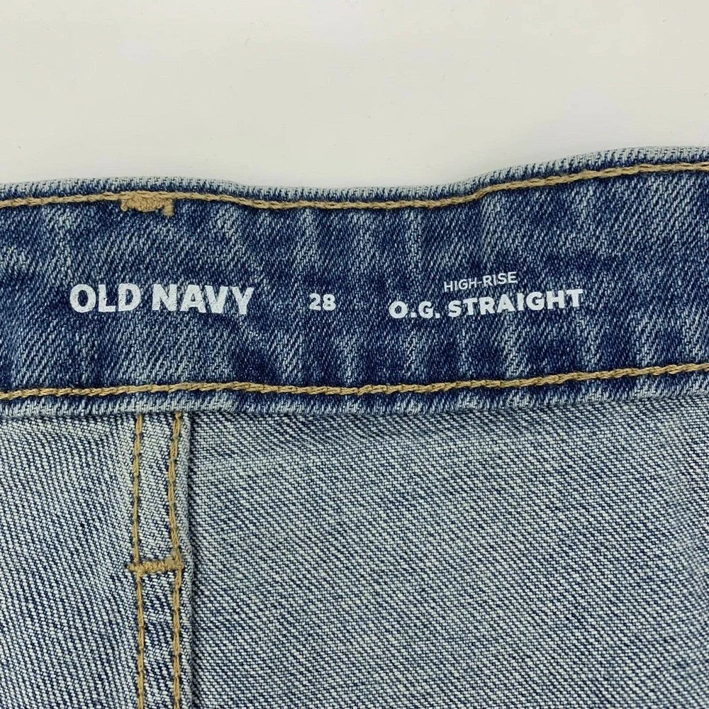 Old Navy High-Waisted O.G. Straight Ripped Cut-Off Shorts Plus Sz 28 Medium Wash - Picture 8 of 10